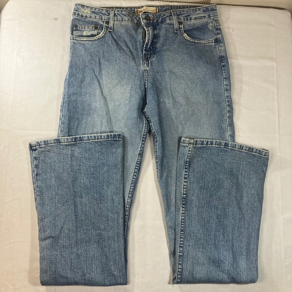 LEI Jeans Womens 13 Medium Wash Blue Bootcut Distressed Y2K Denim RN 89083